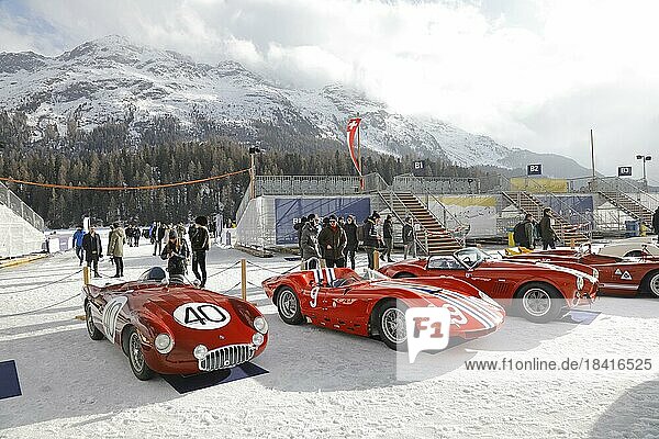 Classic car Concours dElegance on the frozen lake  The ICE  St. Moritz  Engadin  Switzerland  Europe