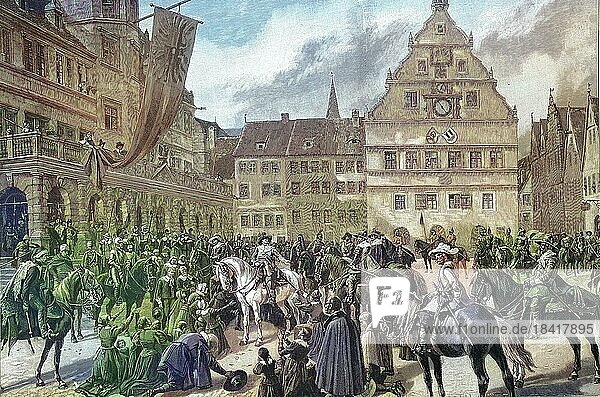 Johann  Johannes  Jean T Serclaes Count of Tilly  here in Rothenburg ob der Tauber  Germany  Historical  digitally restored reproduction of an original from the 19th century  exact date unknown  Europe