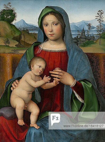 Jungfrau und Kind  Virgin and Child  Gambaro Madonna  Gemälde von Francesco Francia (1450-1517)  Historisch  digital restaurierte Reproduktion einer historischen Vorlage