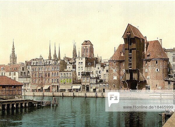 Das Krantor in Danzig  Westpreußen  früher Deutschland  heute Gdansk in Polen  Historisch  digital restaurierte Reproduktion einer Photochromdruck aus den 1890er-Jahren