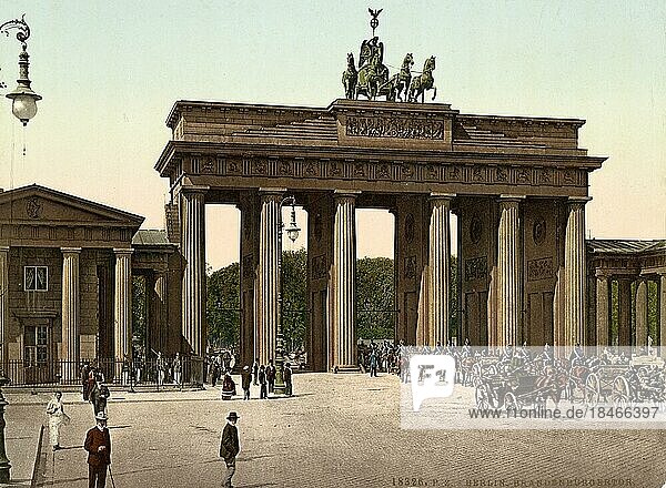 Brandenburger Tor in Berlin  Deutschland  Historisch  digital restaurierte Reproduktion einer Photochromdruck aus den 1890er-Jahren  Europa