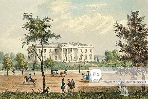 Washington  Presidents House  Haus des Präsident  später weißes Haus  1848  Amerika  Historisch  digital restaurierte Reproduktion von einer Vorlage aus dem 19. Jahrhundert