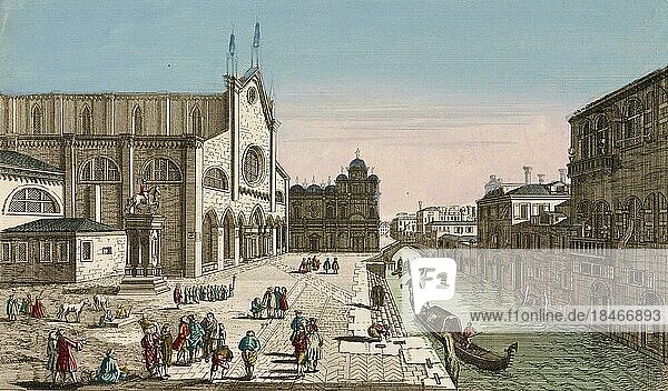 View of the Church of Santi Giovanni e Paolo in Venice  1750  Italy  after a painting by Jean Francois Daumont  Historic  digitally restored reproduction from an 18th or 19th century original  Europe