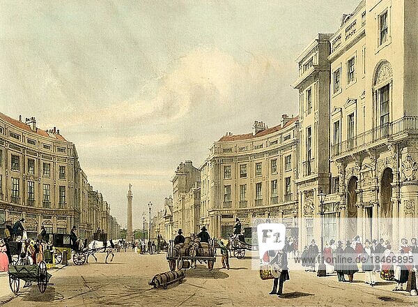 London  Regent Street  View of the Duke of Yorks Column  1842  England  Historic  digitally restored reproduction from a 19th century original
