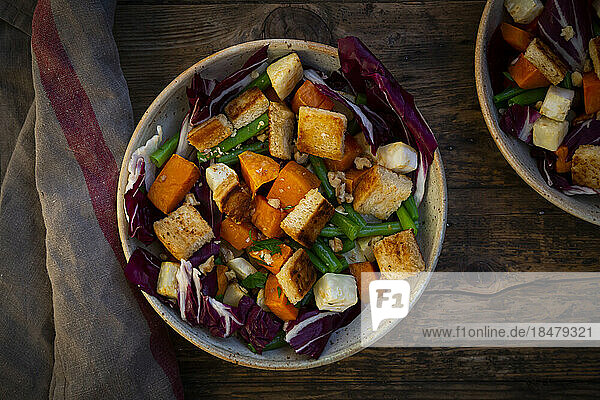 Bowl of ready-to-eat vegan salad