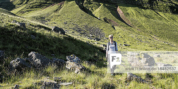 Mature woman hiking at Black Mountains  Brecon Beacons  Wales