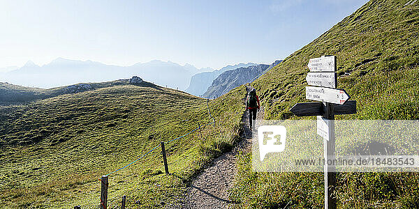 Senior woman hiking at Dolomites  Italy