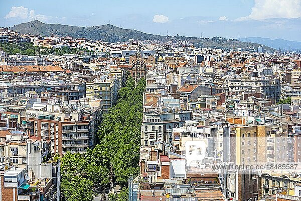 Ausblick über die Häuser der Stadt  vom Turm der Sagrada Familia  Av. de Gaudi mit Museum Recinte Modernista de Sant Pau  Barcelona  Katalonien  Spanien  Europa