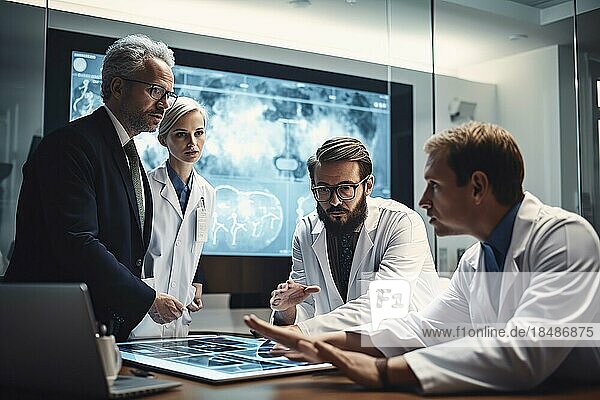 Doctors in a hospital discussing AI-assisted medical diagnoses  AI generated