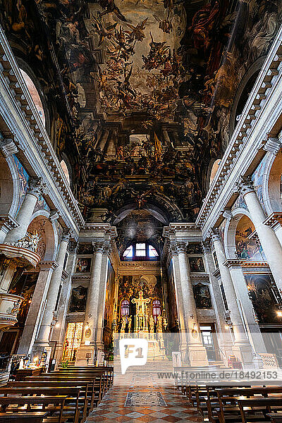 The Church of San Pantalon interior  with ceiling housing the biggest canvas painting in the world  Venice  UNESCO World Heritage Site  Veneto  Italy  Europe