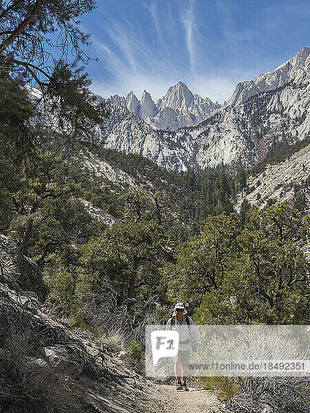 Mount Whitney  the tallest mountain in the contiguous U.S.  Eastern Sierra Nevada Mountains  California  United States of America  North America