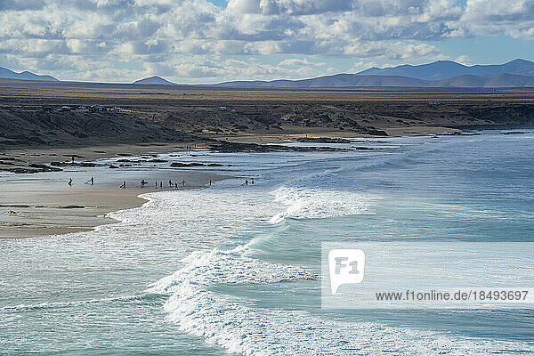 View of coastline and the Atlantic Ocean on a sunny day  El Cotillo  Fuerteventura  Canary Islands  Spain  Atlantic  Europe