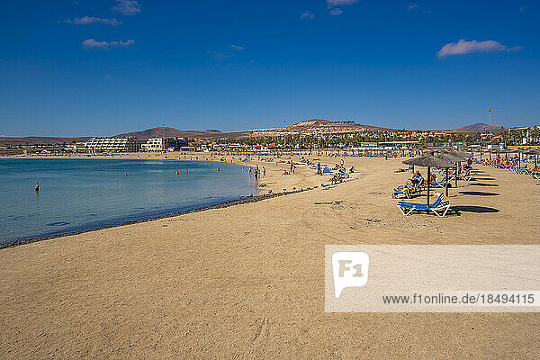 Ansicht des Strandes Playa del Castillo in Castillo Caleta de Fuste  Fuerteventura  Kanarische Inseln  Spanien  Atlantik  Europa