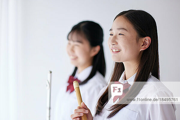 Japanese high school students wearing uniform