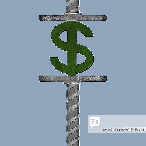 Dollar sign being squeezed in clamp