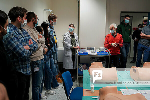 Doctor Pierre Mares  Obstetrician Gynecologist and 5th year medical students during a Gynecology course at the medical university of Nimes.