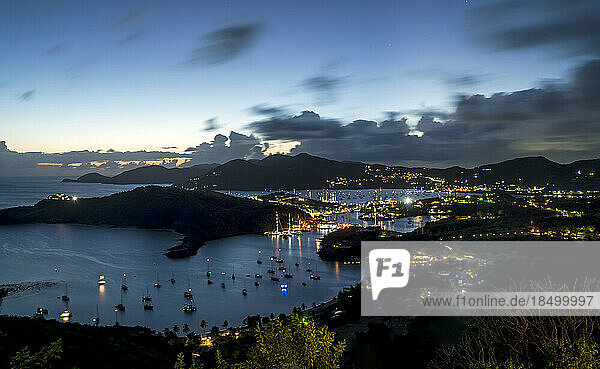 English Harbour from Shirley Heights at dusk  Antigua  Caribbean