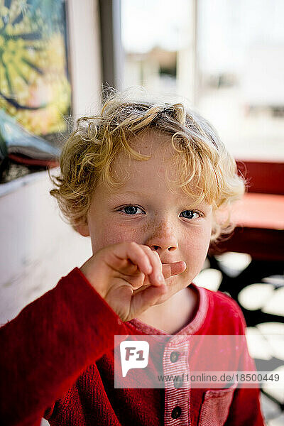Portrait of Four Year Old Boy at Brewery in San Diego