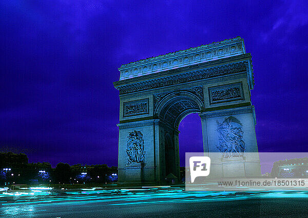 Paris France Famous Arc de Triomphe Monument at Sunset