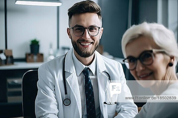 Friendly doctor interacting with his patient. Generative AI