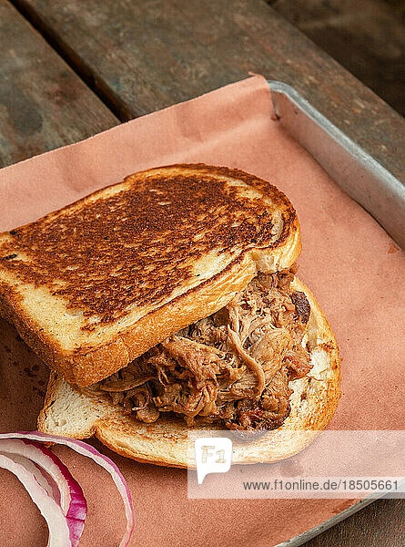 Closeup of Pulled Pork Barbecue Sandwich