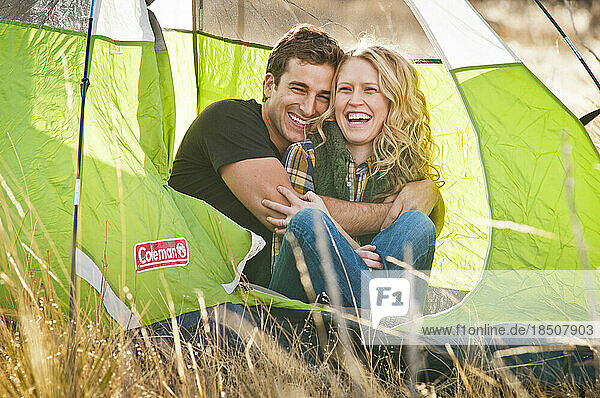 A couple in their tent.
