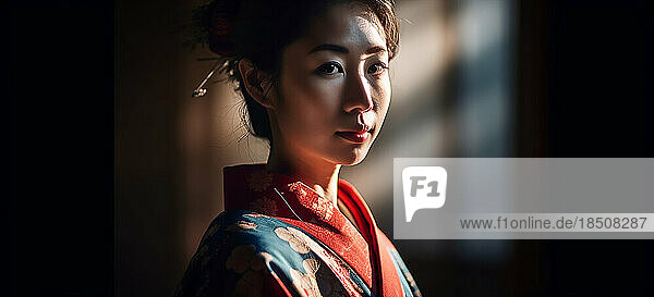 Image Generated AI. Portrait of a Japanese woman on kimono