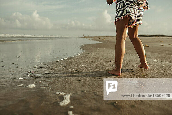 Girl Child Playing on Beach on Texas Coast National Seashore