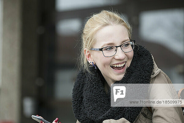 Close-up of a university student laughing School  Bavaria  Germany
