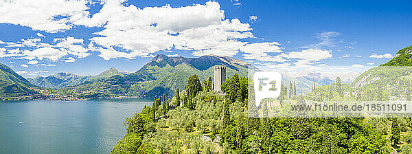 Aerial view of Castle Vezio and Lake Como  Varenna  Lombardy  Italy