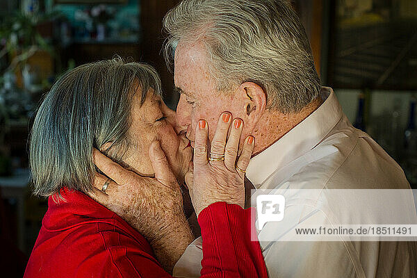 Senior aged couple in an embrace