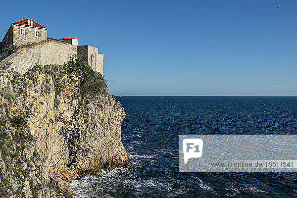 The city wall of Dubrovnik facing the Dalmatian sea