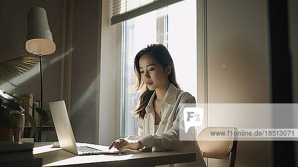 Image Generated AI. Entrepreneur asian woman working at home
