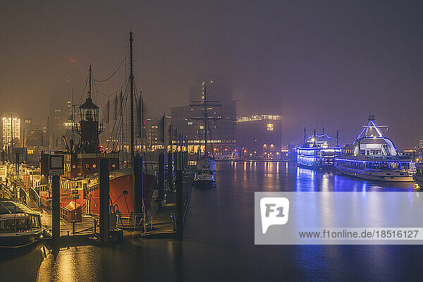 Germany  Hamburg  Port of Hamburg at foggy night