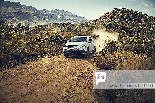 Car moving on dirt road at Cederberg Mountains