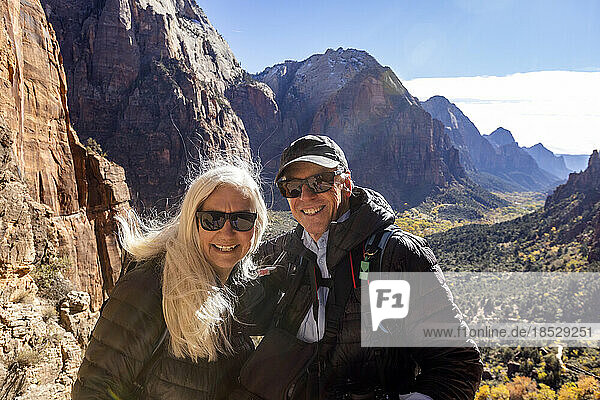 United States  Utah  Zion National Park  Senior couple posing