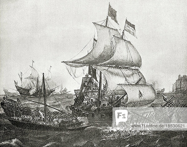 Sieg über die Spanier in der Seeschlacht von Gibraltar 1607 durch eine niederländische Flotte unter dem Kommando von Admiral Jacob van Heemskerck  einer bewaffneten Revolte unter der Führung des Protestanten Wilhelm von Oranien  als die Niederländer um die Unabhängigkeit von der spanischen Herrschaft unter dem Katholiken Philipp II. kämpften.