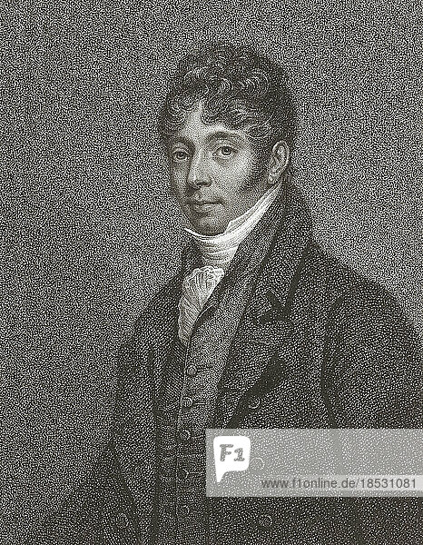 John Cunningham Saunders  1773 - 1810. Englischer Chirurg und Augenarzt  der wichtige Arbeiten über die Operation des Grauen Stars leistete. Nach einem Druck von Antoine Cardon nach einem Gemälde von Arthur Devis.