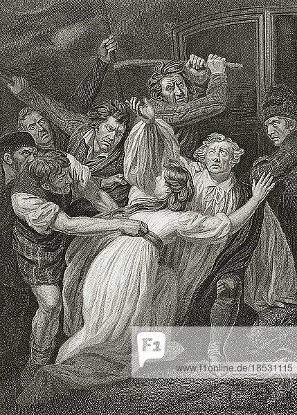 Die Ermordung von Erzbischof Sharp durch militante Covenanters. James Sharp  1613-1679. Schottischer presbyterianischer Geistlicher und Erzbischof von St. Andrews. Nach einem Druck  der ursprünglich in der Historischen Galerie von Robert Bowyer erschien  die zwischen 1793 und 1806 veröffentlicht wurde.