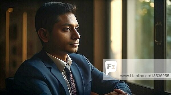 Contemplative successful young adult Indian executive businessman in his office  generative AI