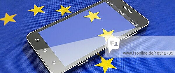 Modernes Smartphone liegt auf der EU-Flagge