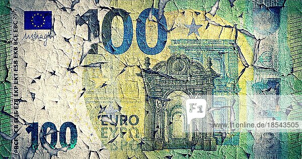 Verwitterte 100 Euro-Banknote. A weathered 100 euro banknote
