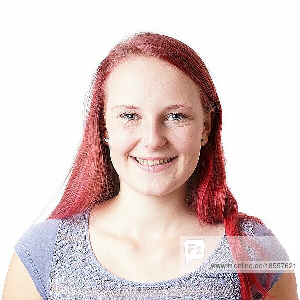 smiling young woman with long red hair