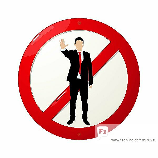 No business sign  Symbol mit einem Mann in Anzug und Krawatte über einem Stoppschild  isolierte Vektorobjekte auf weißem Hintergrund