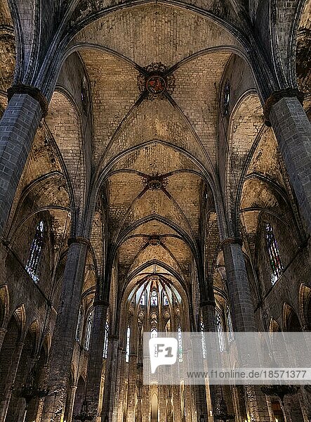 Interior of Santa Maria del Mar  the most beautiful gothic church in Barcelona