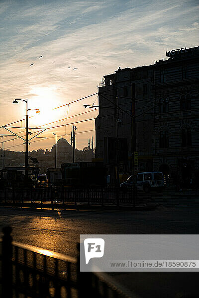 Turkey  Istambul  Street at sunset