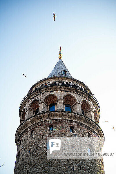Turkey,  Istambul,  Low angle view of Galata Tower
