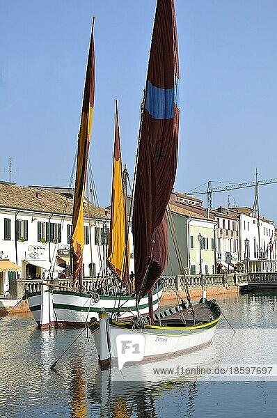 Italy  Emilia Romagna  Adriatic Sea  Cesenatico  at the harbour  church  sailing ships  Europe