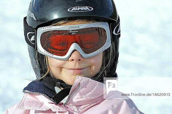 Girl with ski goggles and helmet  Kaufbeuren  Allgäu  Bavaria  Schibrille  Germany  Europe