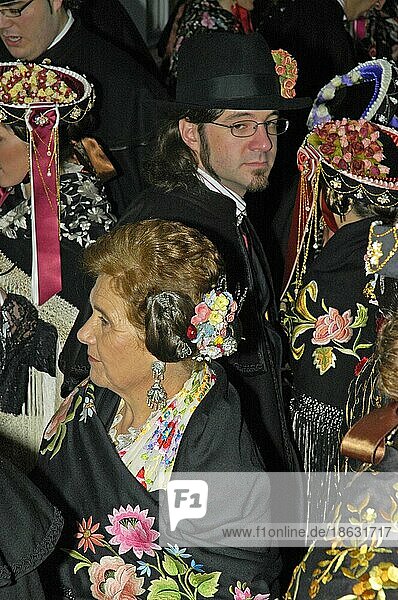 People in Valencian traditional costume  festival in Ibi  Alcoy  Costa Blanca  Spain  Europe